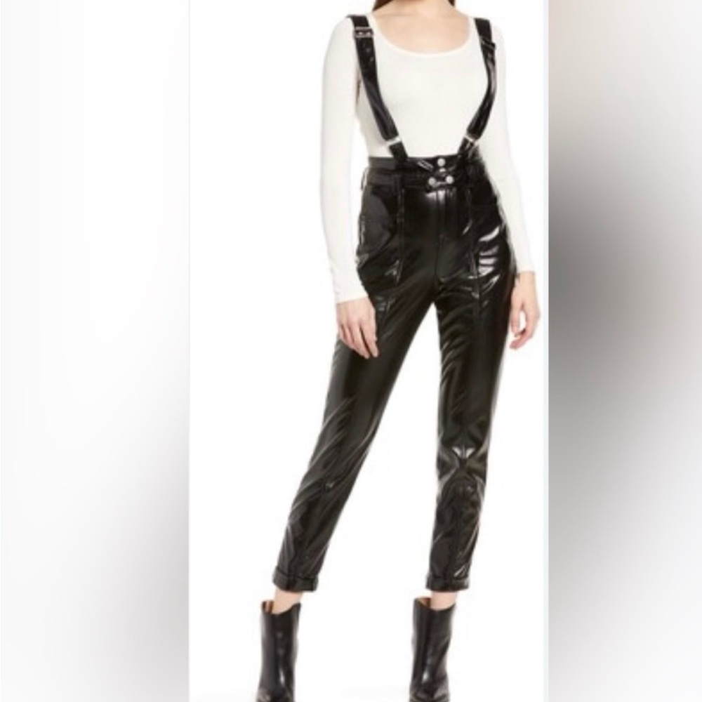 NWT! Blank NYC Black FAUX Leather Pants with Suspenders!